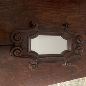 Vintage Burwood Faux Wood Scroll Accent Wall Mirror 10" x 6"
